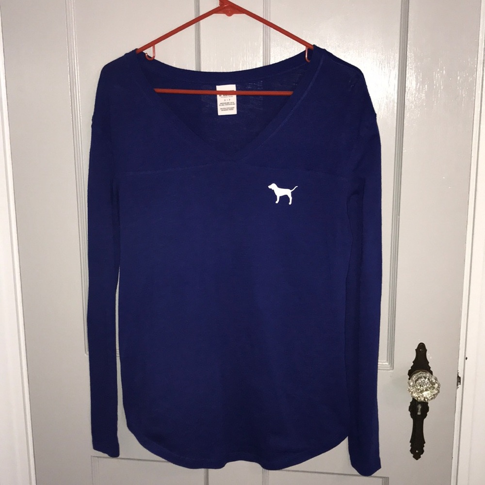 PINK VS Royal Blue Long Sleeve V-neck Tee
